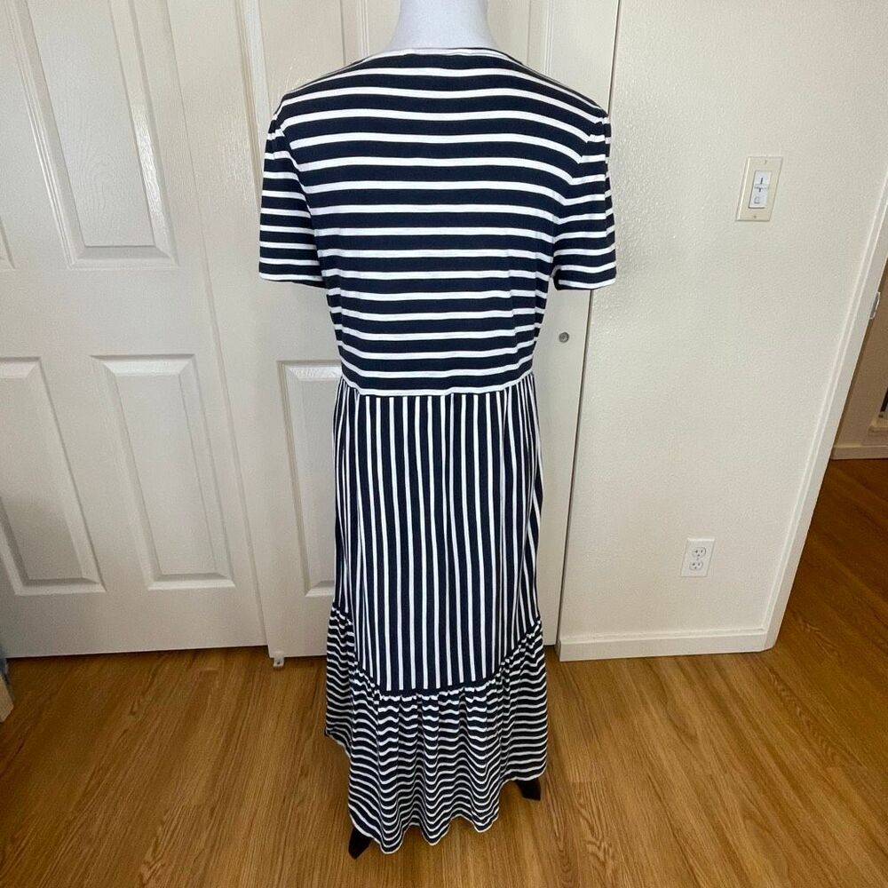 Boden Emma Tiered Jersey Midi Dress Navy Blue And White Stripes Size 10P - Picture 3 of 12
